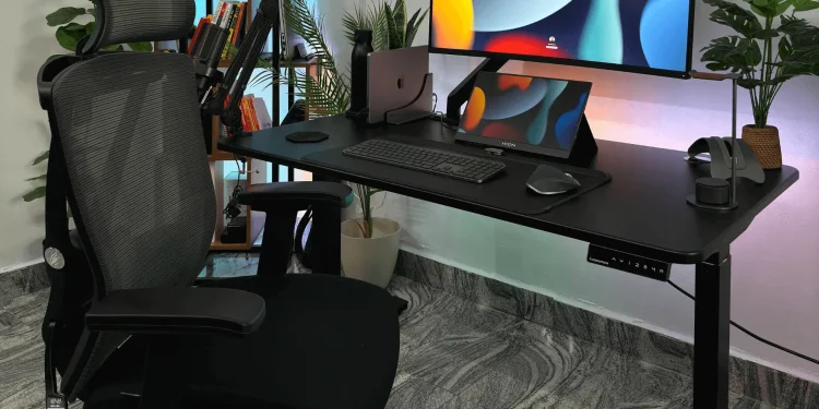 modern gaming desk setup with monitor arm, gaming accessories and tidy cable management for PC and console in 2025